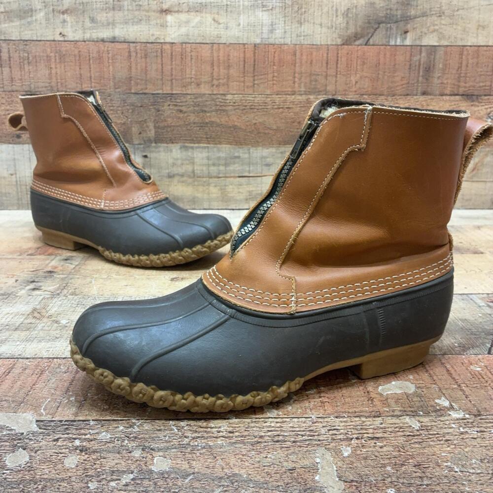 L.L. Bean Bean Boots Mens Size 9 42 Brown Leather Ankle Zip Snow Boots Winter